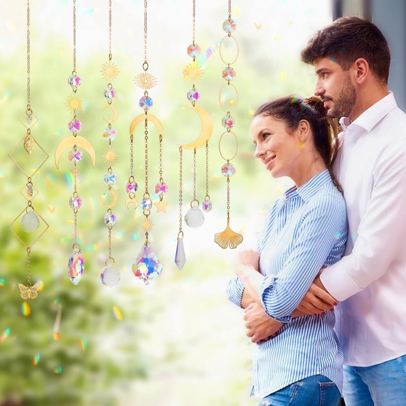 HYBEADS 8 قطع من كريستال صيد الشمس زينة ملونة للنوافذ زينة صيد الشمس الداخلية والخارجية زينة شجرة عيد الميلاد هدايا لعيد الشكر عيد الحب عيد الأم - Image 3